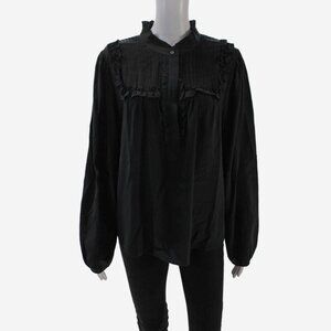 J Crew -  Silk Pleated Long Sleeve Pullover Blouse Top Black Size L